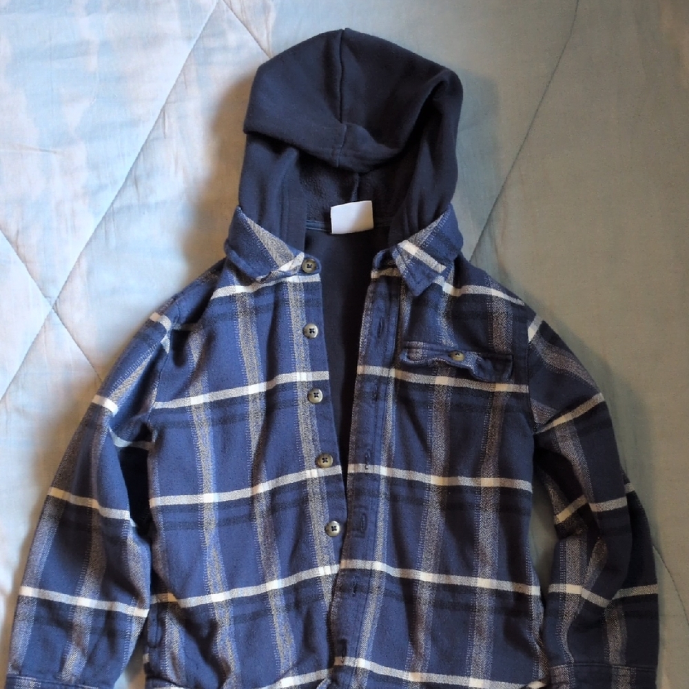 Kids Blue Plaid Hooded Shirt